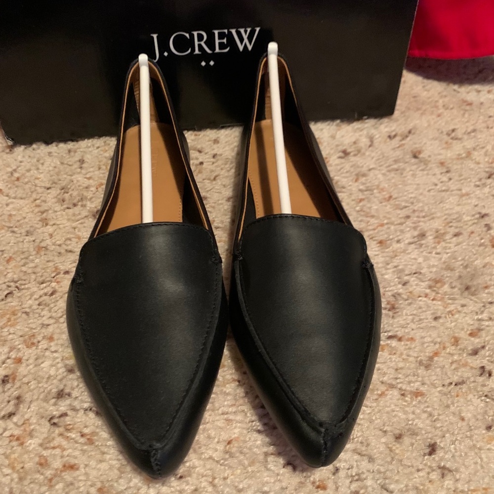 J. Crew | Edie Loafers; Black Pointed Toe Loafers